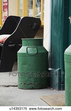 Stock Photography - Milk canisters near the door of a restaurant, Killarney, County Kerry, Republic of Ireland. Fotosearch