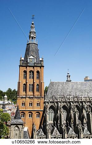 Stock Photograph - Miniature cathedral in a miniature city, Madurodam, Scheveningen, The Hague, Netherlands. Fotosearch