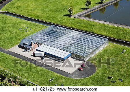 Stock Photography - Miniature greenhouse in a miniature city, Madurodam, Scheveningen, The Hague, Netherlands. Fotosearch