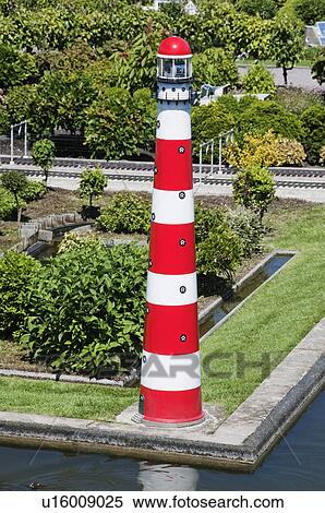 Stock Photography - Miniature lighthouse in a miniature city, Madurodam, Scheveningen, The Hague, Netherlands. Fotosearch