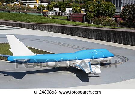 Stock Image - Miniature of Amsterdam Schiphol Airport in a miniature city, Madurodam, Scheveningen, The Hague, Netherlands. Fotosearch