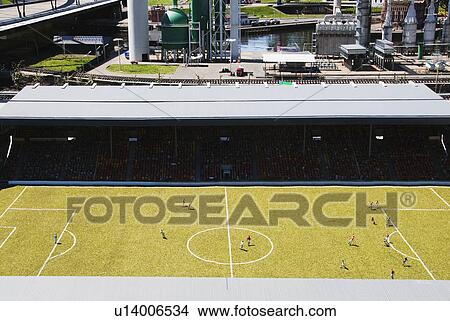 Picture - Miniature soccer stadium in a miniature city, Madurodam, Scheveningen, The Hague, Netherlands. Fotosearch