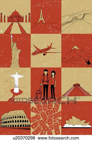 Montage illustration of wonders of the world View Large Photo Image Stock Photo - Montage illustration of wonders of the world. Fotosearch