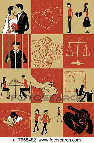 Stock Image - Montage illustration showing different aspects of relationships and life. Fotosearch