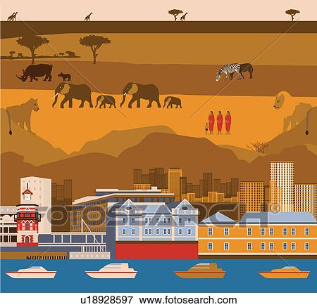 Montage of Cape Town waterfront with South African wildlife and tribal people View Large Photo Image Stock Photo - Montage of Cape Town waterfront with South African wildlife and tribal people. Fotosearch