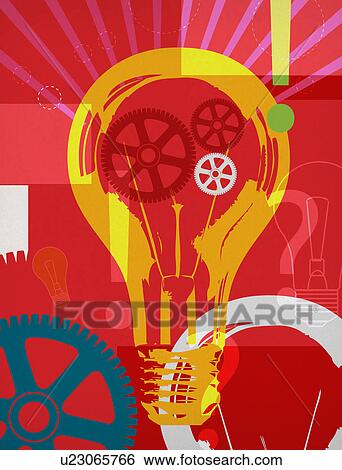 Stock Photograph - Montage of gears and light bulbs. Fotosearch