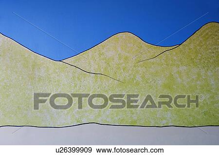 Stock Photo - Paintings of a mountain range on the column in a miniature city, Madurodam, Scheveningen, The Hague, Netherlands. Fotosearch