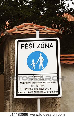 Pedestrian crossing sign, Cesky Krumlov, South Bohemian Region, Czech Republic View Large Photo Image Stock Photograph - Pedestrian crossing sign, Cesky Krumlov, South Bohemian Region, Czech Republic. Fotosearch