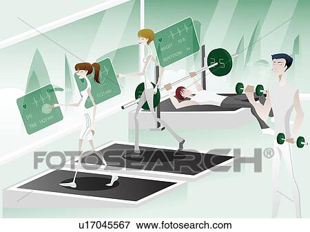 People workout in a hi-tech gym View Large Photo Image Stock Photo - People workout in a hi-tech gym. Fotosearch