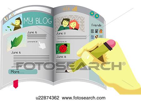 Stock Image - Person's hand writing a blog. Fotosearch