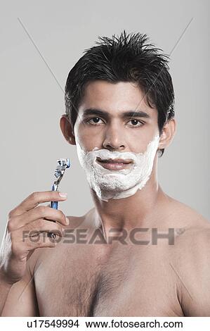 Portrait of a man shaving View Large Photo Image Picture - Portrait of a man shaving. Fotosearch
