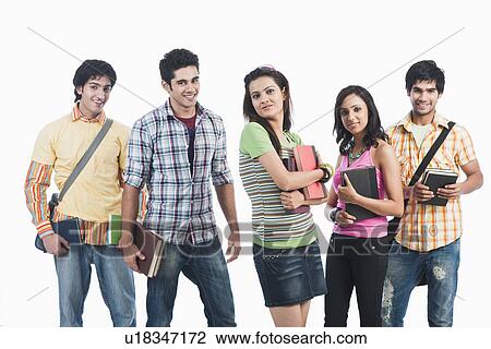 Stock Image - Portrait of college friends posing. Fotosearch