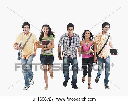 Stock Photo - Portrait of college friends walking. Fotosearch