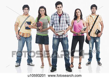 Stock Image - Portrait of college students having fun. Fotosearch