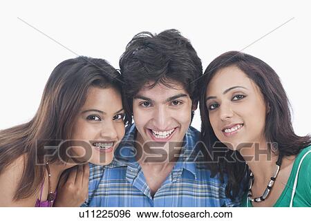 Portrait of three friends smiling View Large Photo Image Stock Photograph - Portrait of three friends smiling. Fotosearch
