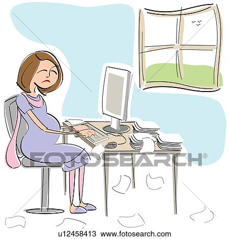 Stock Image - Pregnant businesswoman working at home. Fotosearch
