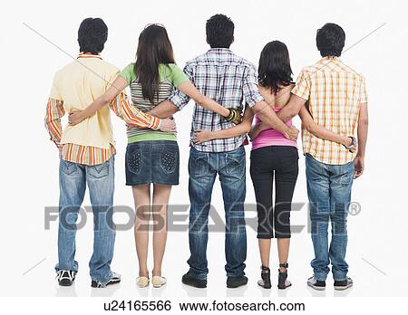 Rear view of college students standing with their arms around each other View Large Photo Image Stock Photograph - Rear view of college students standing with their arms around each other. Fotosearch