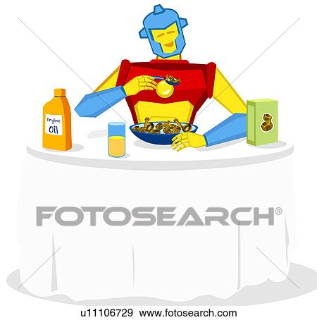 Stock Photo - Robot at a breakfast table. Fotosearch