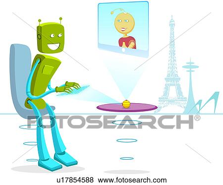 Stock Photo - Robot chatting online. Fotosearch