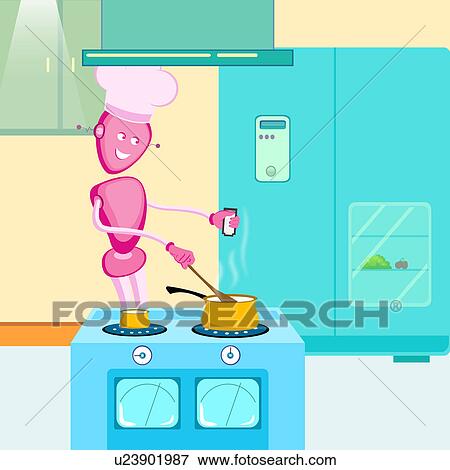 Stock Photo - Robot cooking in the kitchen. Fotosearch