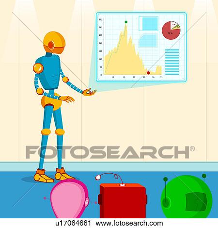 Stock Image - Robot giving a business presentation. Fotosearch