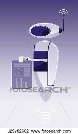 Stock Image - Robot holding a report. Fotosearch