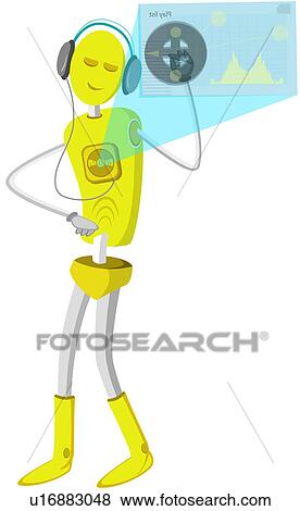 Robot listening to music and dancing View Large Photo Image Stock Photo - Robot listening to music and dancing. Fotosearch