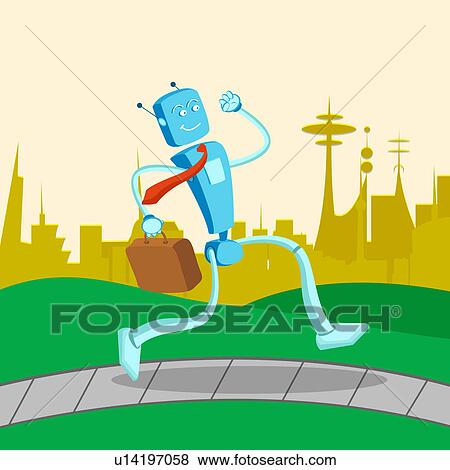 Robot running with a briefcase View Large Photo Image Stock Photo - Robot running with a briefcase. Fotosearch
