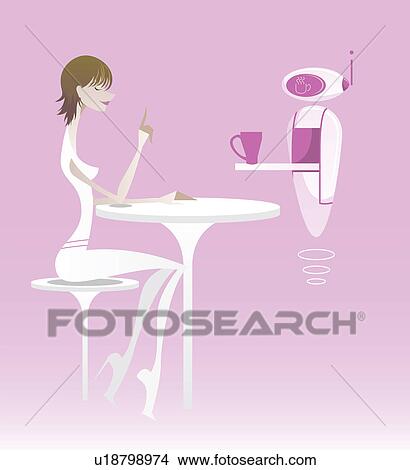 Robot serving coffee to a woman in a cafe View Large Photo Image Picture - Robot serving coffee to a woman in a cafe. Fotosearch