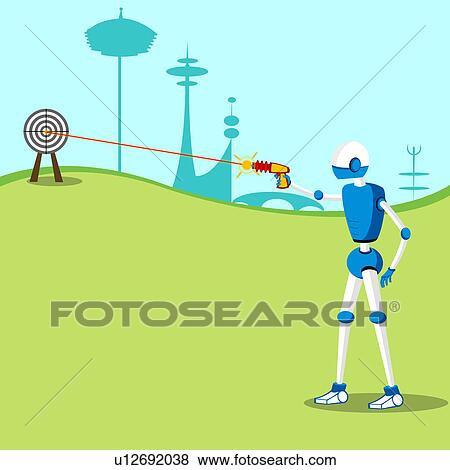 Robot shooting at target with laser gun View Large Photo Image Stock Photo - Robot shooting at target with laser gun. Fotosearch