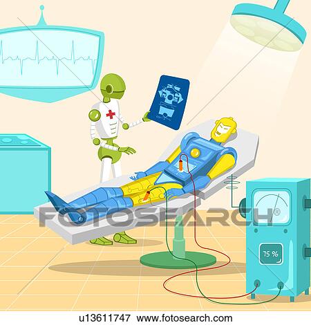 Stock Photo - Robot surgeon examining an x-ray of a robot patient. Fotosearch