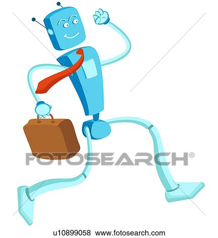 Stock Photo - Robotic businessman running with a briefcase. Fotosearch