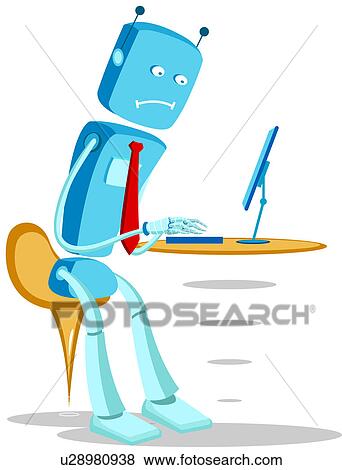 Robotic businessman working on a computer View Large Photo Image Stock Photo - Robotic businessman working on a computer. Fotosearch