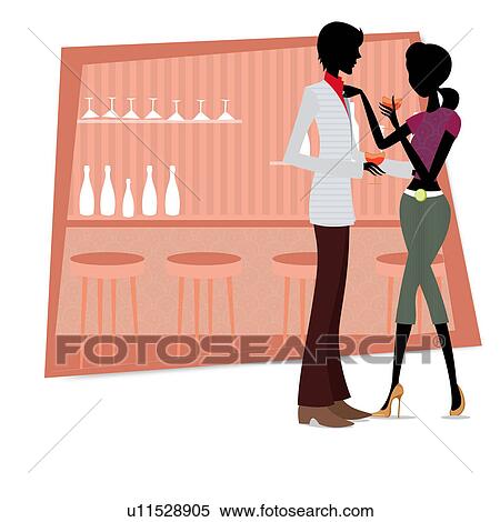 Stock Photography - Romantic couple enjoying drinks in a bar. Fotosearch