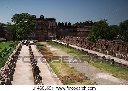 Stock Image - Ruin of a fort, Old Fort, Delhi, India. Fotosearch