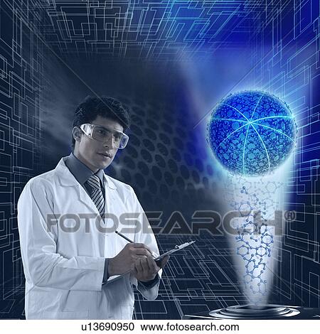 Scientist looking at molecular model in a laboratory View Large Photo Image Stock Image - Scientist looking at molecular model in a laboratory. Fotosearch