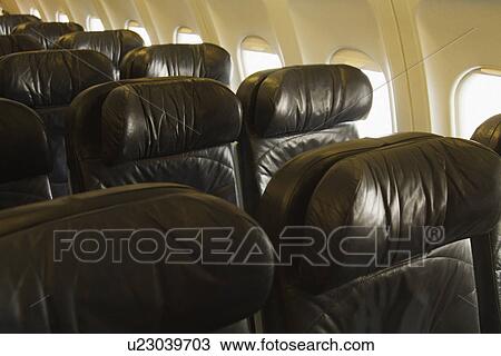 Stock Image - Seats in an airplane, Cork Airport, Cork, County Cork, Republic of Ireland. Fotosearch