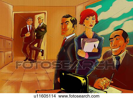 Picture - Sexual harassment with a female colleague in the office. Fotosearch