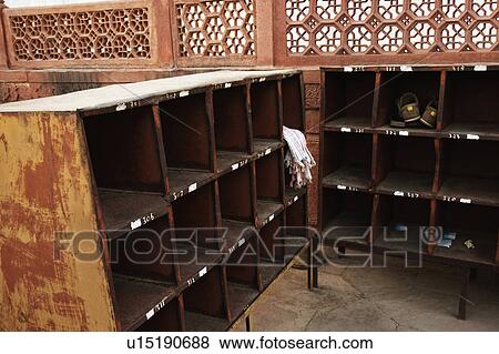 Stock Photo - Shoe counter at Taj Mahal, Agra, Uttar Pradesh, India. Fotosearch