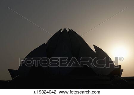Stock Image - Silhouette of a temple, Lotus Temple, New Delhi, India. Fotosearch
