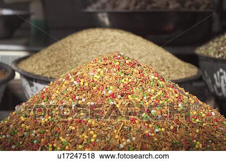 Stock Photo - Snacks at a market stall, Ahmedabad, Gujarat, India. Fotosearch