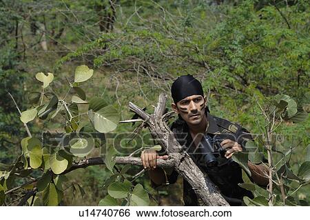 Soldier holding binoculars in a forest View Large Photo Image Stock Photograph - Soldier holding binoculars in a forest. Fotosearch