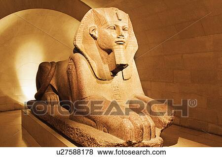 Stock Photo - Sphinx statue in a museum, Musee du Louvre, Paris, France. Fotosearch