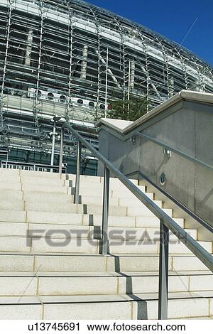 Stock Image - Staircase of a stadium, Aviva Stadium, Dublin, Republic of Ireland. Fotosearch