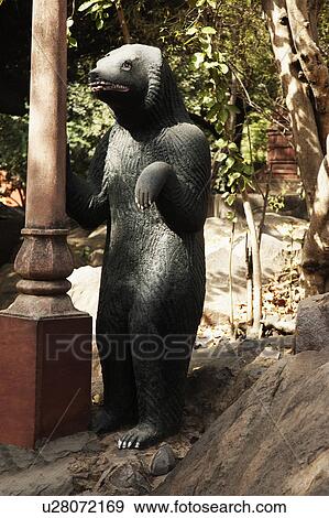 Stock Photo - Statue of a bear at a temple, Lakshmi Narayan Temple, New Delhi, India. Fotosearch