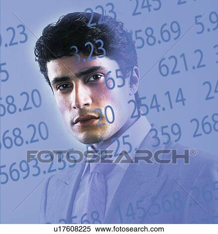 Stock Photography - Stock market data superimposed on the photograph of a businessman. Fotosearch