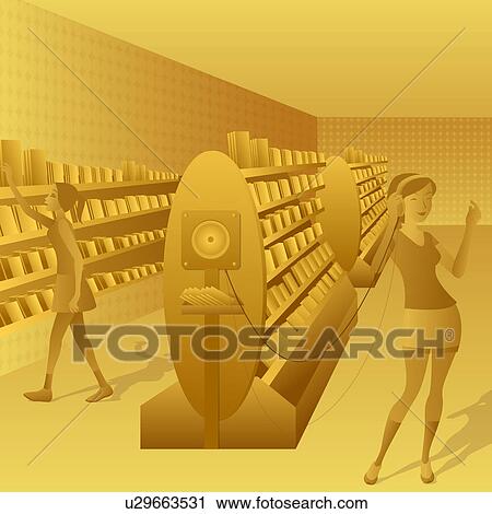 Stock Image - Teenage girls choosing CDs in a music store. Fotosearch