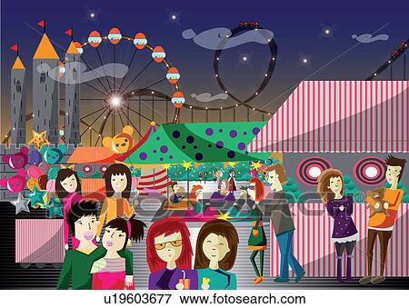 Teenagers having fun in an amusement park View Large Photo Image Stock Photo - Teenagers having fun in an amusement park. Fotosearch