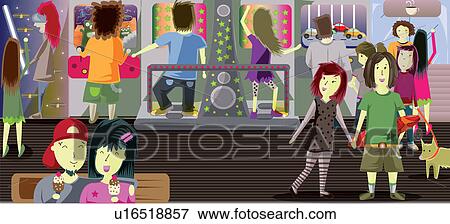 Stock Photo - Teenagers in a game parlor. Fotosearch
