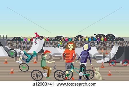 Stock Image - Teenagers performing stunts on bicycles. Fotosearch